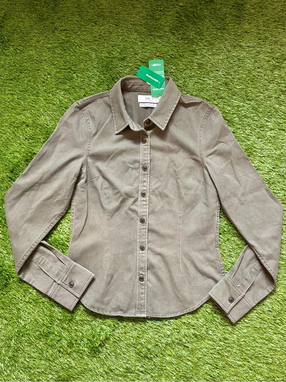 twik Olive Green Button-Front Shirt - Picture 1 of 2